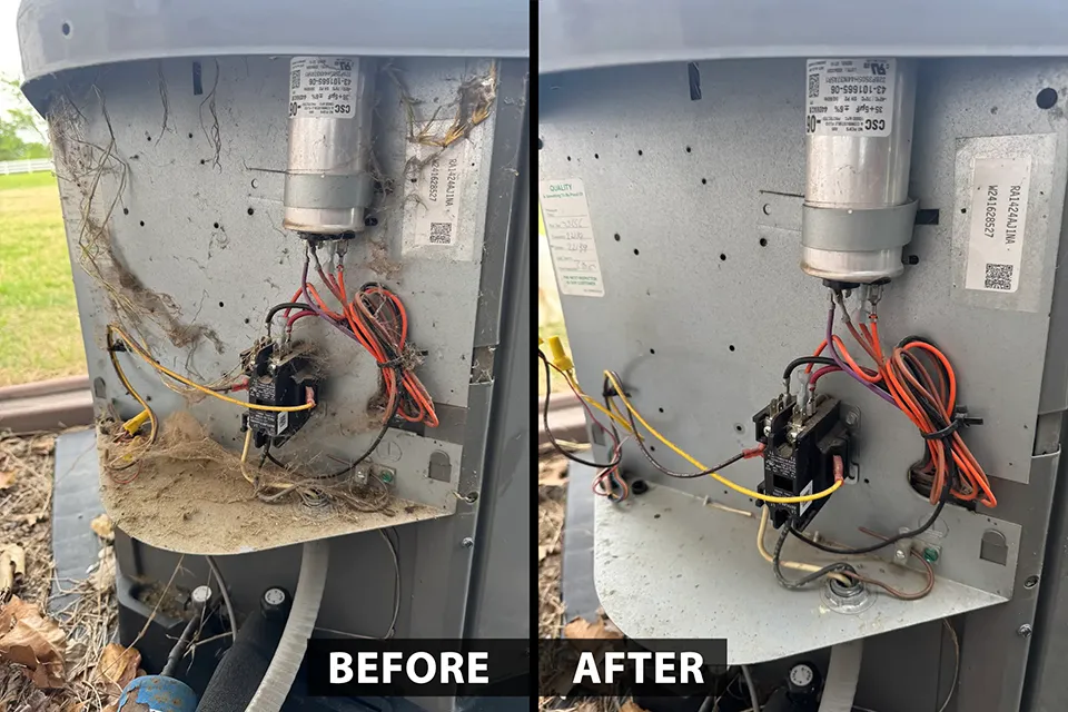 Before and After photo of a maintenance job on an HVAC.
